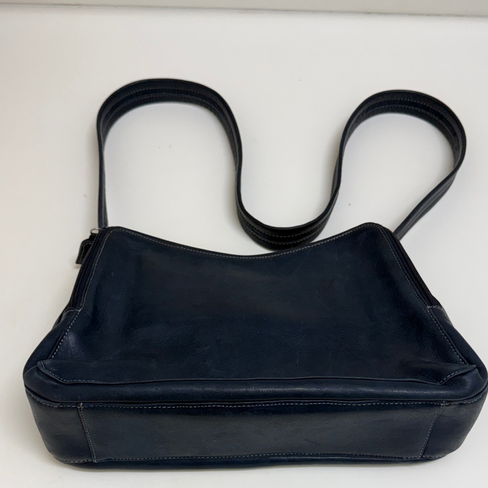 Tignanello Dark Navy Leather Shoulder Bag with Dual Straps